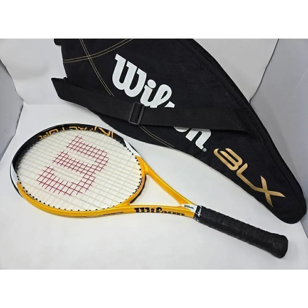 WILSON K SLAM HYBRID 4 3/8 L3 105 SQ IN" BLACK GOLD TENNIS RACQUET W/ CASE